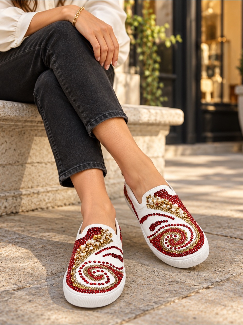 Vessi Boardwalk Slip On Sneakers Custom Rhinestone Women’s 7